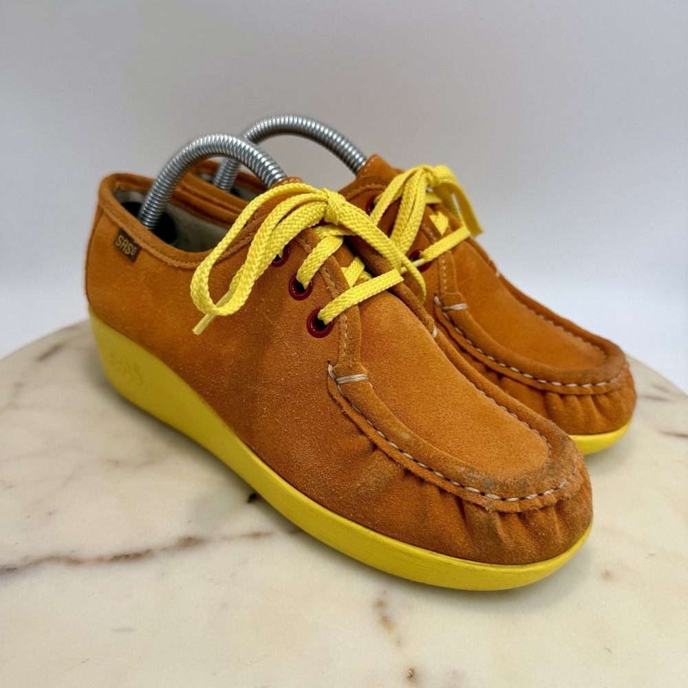 SAS Bounce Womens Orange Suede Size 6M Moc Toe Wedge Tripad Comfort Oxfords